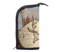 Borsa per il trucco piccola,borsa da viaggio per il trucco,mappa del mondo della strada della bussola,borsa per l'organizzatore del trucco