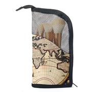 Borsa per il trucco piccola,borsa da viaggio per il trucco,mappa del mondo della strada della bussola,borsa per l'organizzatore del trucco