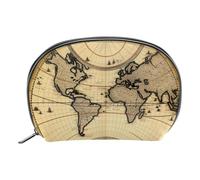 Borsa per il trucco piccola,borsa da viaggio per il trucco,mappa del mondo della strada della bussola,borsa per l'organizzatore del trucco