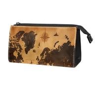 Borsa per il trucco piccola,borsa da viaggio per il trucco,mappa del mondo della terra d'epoca,borsa per l'organizzatore del trucco