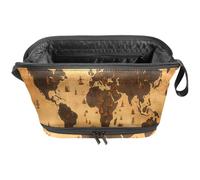 Borsa per il trucco piccola,borsa da viaggio per il trucco,mappa del mondo della terra d'epoca,borsa per l'organizzatore del trucco