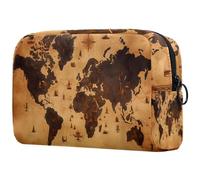 Borsa per il trucco piccola,borsa da viaggio per il trucco,mappa del mondo della terra d'epoca,borsa per l'organizzatore del trucco