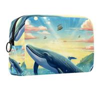 Borsa per il trucco piccola,borsa da viaggio per il trucco,oceano di balene e luna,borsa per l'organizzatore del trucco