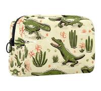 Borsa per il trucco piccola,borsa da viaggio per il trucco,pianta verde coccodrillo,borsa per l'organizzatore del trucco