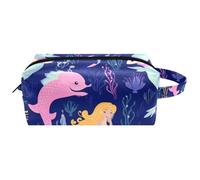 Borsa per il trucco piccola,borsa da viaggio per il trucco,Sirene carine Oceano colorato,borsa per l'organizzatore del trucco