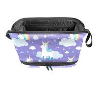 Borsa per il trucco piccola,borsa da viaggio per il trucco,unicorno arcobaleno bianco dei cartoni animati,borsa per l'organizzatore del trucco