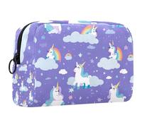 Borsa per il trucco piccola,borsa da viaggio per il trucco,unicorno arcobaleno bianco dei cartoni animati,borsa per l'organizzatore del trucco