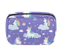 Borsa per il trucco piccola,borsa da viaggio per il trucco,unicorno arcobaleno bianco dei cartoni animati,borsa per l'organizzatore del trucco