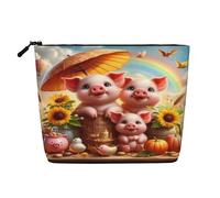 Borsa per il trucco Pig Family Pumpkin Rainbow - Borsa da viaggio in canapa sintetica, organizer per articoli da toeletta, portamonete con cerniera