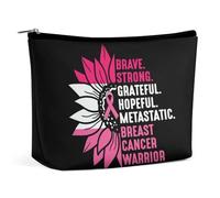 Borsa per il trucco Pink Ribbon Breast Cancer Warrior, borsa da viaggio in PU, impermeabile, con cerniera, per articoli da toeletta da donna, 6,8x5,9 pollici