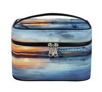 Borsa per il trucco, pittura faro fiume tramonto borsa da viaggio di grande capacità per le donne con manico e corda fissa elastica portatile borsa per il trucco organizzatore, Pittura Faro Fiume