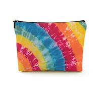 Borsa per il trucco portatile Borsa per cosmetici da viaggio in lino da donna con astuccio per trucchi con cerniera per viaggi di lavoro, tintura per cravatta psichedelica colorata arcobaleno colora