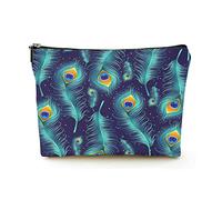 Borsa per il trucco portatile Borse per cosmetici da viaggio in lino da donna con custodia per trucco con cerniera per viaggi di lavoro, piume di pavone da sogno