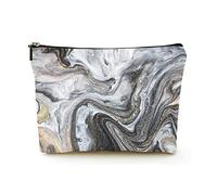 Borsa per il trucco portatile Borse per cosmetici da viaggio in lino da donna con custodia per trucco con cerniera per viaggi di lavoro, pittura effetto marmo
