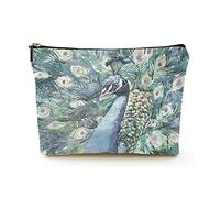 Borsa per il trucco portatile Borse per cosmetici da viaggio in lino da donna con custodia per trucco con cerniera per viaggi di lavoro, disegno ad di pavone