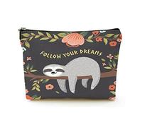 Borsa per il trucco portatile Borse per cosmetici da viaggio in lino da donna con custodia per trucco con cerniera per viaggi di lavoro, segui i tuoi sogni bradipo
