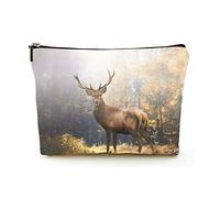 Borsa per il trucco portatile Borse per cosmetici da viaggio in lino da donna con custodia per trucco con cerniera per viaggi di lavoro, renne nel bosco