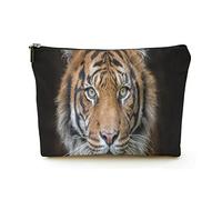 Borsa per il trucco portatile Borse per cosmetici da viaggio in lino da donna con custodia per trucco con cerniera per viaggi di lavoro, il volto della tigre