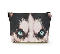 Borsa per il trucco portatile Borse per cosmetici da viaggio in lino da donna con custodia per trucco con cerniera per viaggi di lavoro, occhi hu dall'aspetto serio