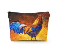 Borsa per il trucco portatile Borse per cosmetici da viaggio in lino da donna con custodia per trucco con cerniera per viaggi di lavoro, pittura a olio di gallo a colori