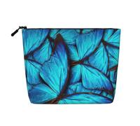 Borsa per il trucco portatile con stampa di molte farfalle blu per le donne leggera borsa cosmetica da viaggio per pendolari articoli da toel