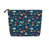 Borsa per il trucco portatile con stampa di tartaruga e meduse di pesce oceano per le donne Borsa da toeletta da viaggio di grande capacità