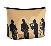 Borsa per il trucco portatile da donna con silhouette di un quartetto jazz che si esibisce, custodia cosmetica impermeabile, estetica, da viaggio e da lavoro