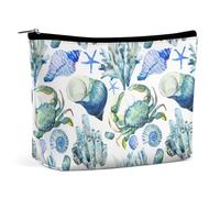 Borsa per il trucco portatile da viaggio, borsa per cosmetici di grande capacità, borsa da toeletta impermeabile in pelle PU, accessori organizer per donne, sottomarino oceano stelle marine conchiglia