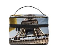 Borsa per il trucco portatile da viaggio con cerniera versatile, grande capacità, stampa della Torre Eiffel di Parigi, Francia, paesaggio urbano