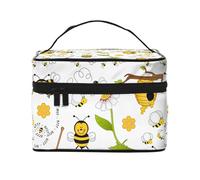 Borsa per il trucco portatile da viaggio Flying Bees Daisy Honey Print, versatile borsa per il trucco con cerniera, grande capacità