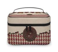 Borsa per il trucco portatile di grande capacità con cerniera a forma di cuori e omino di pan di