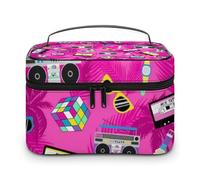 Borsa per il trucco portatile di grande capacità con cerniera, design rosa con musica e divertimento