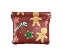 Borsa per il trucco portatile in pelle PU rossa di pan di zenzero di Natale piccola borsa per il trucco borsa per ragazze signore borsa, Rosso pan di zenzero natalizio, 4.33"(L) x 3.74"(W) x 0.39"(H),