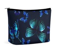 Borsa per il trucco portatile per le donne, borsa cosmetica essenziale da viaggio con bellissime farfalle blu, borsa per il trucco di grande capacità, borsa per riporre gli accessori impermeabile