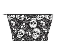 Borsa per il trucco portatile per uomini e donne, sfondo blu Anchor Makeup Bag, Teschio Complesso Nero
