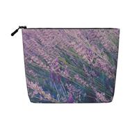 Borsa per il trucco portatile viola con stampa campo di lavanda per donna Borsa da toilette da viaggio di grande capacità