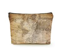 Borsa per il trucco Premium Borse da viaggio in lino da donna, mappa del vecchio mondo, custodia cosmetica durevole