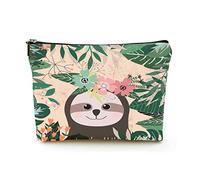 Borsa per il trucco Premium Borse per cosmetici da viaggio in lino da donna, congedo verde tropicale e orso bradipo, custodia cosmetica resistente