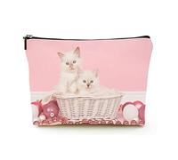 Borsa per il trucco Premium Borse per cosmetici da viaggio in lino da donna, due gatti ragdoll in un cesto, custodia cosmetica resistente
