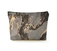 Borsa per il trucco Premium Borse per cosmetici da viaggio in lino da donna, lussuoso marmo nero oro, resistente custodia per cosmetici