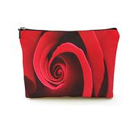 Borsa per il trucco Premium Borse per cosmetici da viaggio in lino da donna, macro shot di una rosa rossa, custodia cosmetica resistente