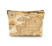 Borsa per il trucco Premium Borse per cosmetici da viaggio in lino da donna, mappa del tesoro vintage, custodia cosmetica resistente