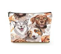 Borsa per il trucco Premium Borse per cosmetici da viaggio in lino da donna, modello di animali selvatici di cani esotici, custodia cosmetica durevole