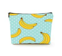 Borsa per il trucco Premium Borse per cosmetici da viaggio in lino da donna, modello di banane dolci con sfondo a pois, custodia cosmetica resistente