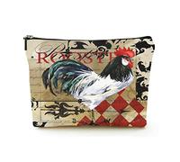 Borsa per il trucco Premium Borse per cosmetici da viaggio in lino da donna, poster di gallo vecchio stile, custodia cosmetica resistente