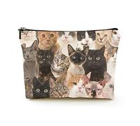Borsa per il trucco premium Borse per cosmetici da viaggio in lino da donna, ritratti di vari gatti, custodia cosmetica resistente