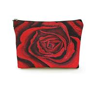 Borsa per il trucco Premium Borse per cosmetici da viaggio in lino da donna, rosa rossa brillante scarlatta, custodia cosmetica resistente