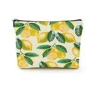 Borsa per il trucco Premium Borse per cosmetici da viaggio in lino da donna, set di acquerelli di limoni maturi, custodia cosmetica resistente