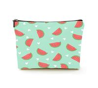 Borsa per il trucco Premium Borse per cosmetici da viaggio in lino da donna, simpatico motivo a cocomero, custodia cosmetica resistente