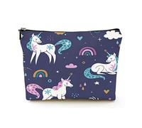 Borsa per il trucco Premium Borse per cosmetici da viaggio in lino da donna, stelle e scintille con nuvole arcobaleno unicorno, custodia cosmetica resistente